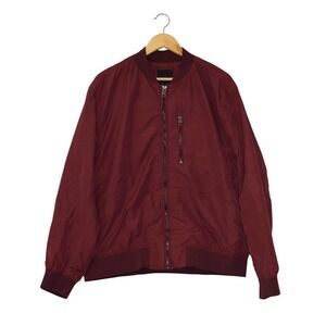 H&M Bomber Jacket Mens XL Burgundy Excellent Zip Up Lightweight Ribbed Trim